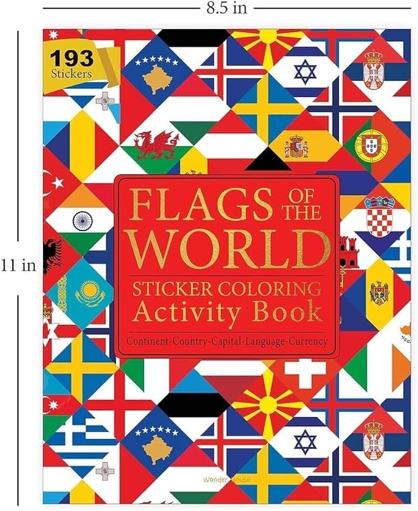 2026/08/60245.jpg Flags of the World - Sticker Coloring Activity Book For Children : Continent, Country, Capital, Language and Currency - Image 1